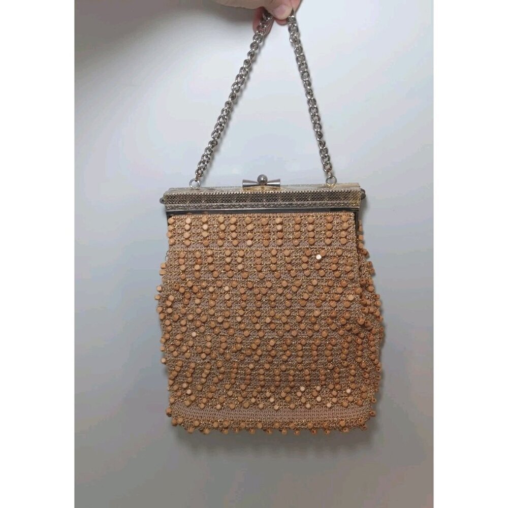 Vintage Hand Beaded Eood Beads Hanmade Elegant Evening Purse Silver Accents
